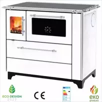 Emaliuota malkinė viryklė, 5 kW, su orkaite, atitinkanti Eco Design 2022, balta virtuvės viryklė, efektyvus šildymas ir maisto gaminimas