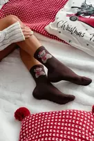 Milena Moteriškos rudos kalėdinės kojinės su meškiukais