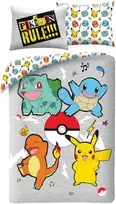 Patalynė dziecięca 140x200 Pokemon pilka kolorowa poszewka 70x90 H1