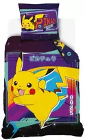 Patalynė bawełniana 140x200 Pokemon Pikachu violetinė kolorowa poszewka 70x90 C24