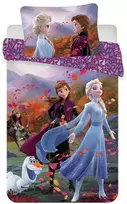 Patalynė bawełniana 100x135 Frozen 2 Kraina Lodu 8148 Anna Elsa Olaf na wietrze do łóżeczka dzięcięca poszewka 40x60