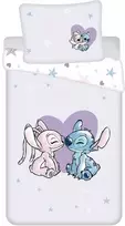 Patalynė bawełniana 140x200 Lilo i Stitch Heart šviesiai violetinė poszewka 70x90 JF 24