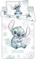 Patalynė bawełniana 100x135 Lilo i Stitch Ohana balta mėlyna poszewka 40x60 JF24