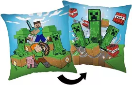 Poduszka dziecięca 40x40 Minecraft Pośpiech Creepera mėlyna žalia JF24