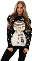 Moteriškas juodas kalėdinis megztinis Snowman