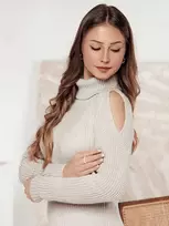Moteriškas rusvos spalvos megztinis aukštu kaklu Fibi
