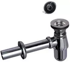 izlietnes sifons ar izplūdi un korķi ar ķēdi, 1¼ x 32 mm, hromēts misiņš