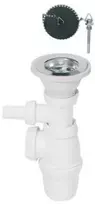 izlietnes sifons ar izplūdi un korķi ar ķēdi, 1½ x 40 mm, bez noteces, ar pieslēgu, plastmasa, balts