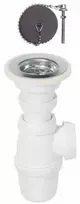 izlietnes sifons ar izplūdi un korķi ar ķēdi, 1½ x 40 mm, bez noteces, plastmasa, balts