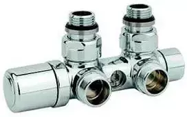 Dvigubas radiatoriaus pajungimas Twinvalve 1/2` x 24-19, 90°, baltas