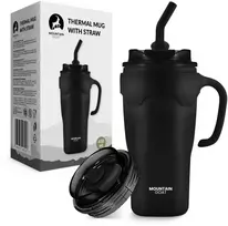 Terminis puodelis su šiaudeliu, 650 ml, juodas