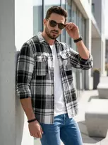 Vyriški balti/juodi flaneliniai marškiniai Cory