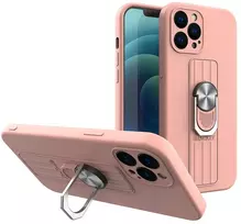 Hurtel Ring Case silikoninis dėklas iPhone 12 Pro – rožinis, su žiedu