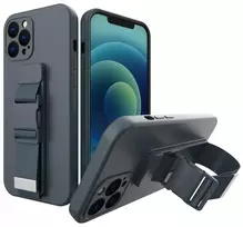 Hurtel Silikoninis dėklas su virvele iPhone 12 mini – tamsiai mėlynas