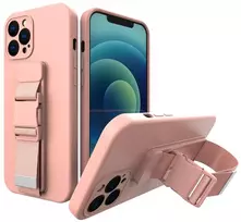 Hurtel Silikoninis dėklas su virvele iPhone 12 mini – rožinis