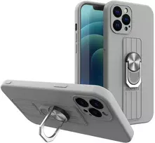Hurtel Silikoninis dėklas su žiedu iPhone 12 mini – sidabrinis