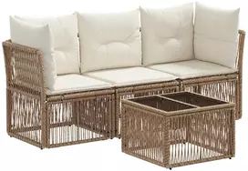 Lauko baldų komplektas Sodo Sofų Rinkinys 4 pcs Smėlio poliratanas