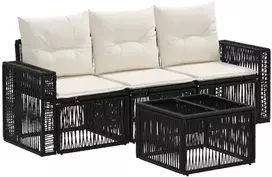 Lauko baldų komplektas Sodo Sofų Rinkinys 4 pcs Juoda ir kreminė balta poliratanas