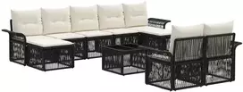 Lauko baldų komplektas Sodo Sofų Rinkinys 10 pcs Juoda poliratanas