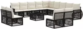 Lauko baldų komplektas Sodo Sofų Rinkinys 14 pcs Juoda ir kreminė balta poliratanas