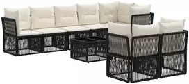 Lauko baldų komplektas Sodo Sofų Rinkinys 9 pcs Juoda poliratanas