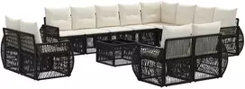 Lauko baldų komplektas Sodo Sofų Rinkinys 13 pcs Juoda ir kreminė balta poliratanas