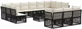 Lauko baldų komplektas Sodo Sofų Rinkinys 14 pcs Juoda poliratanas