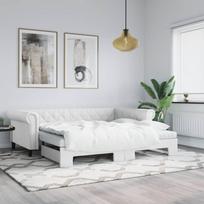 Ištraukiama lova su čiužiniais, balta, 90x200cm, dirbtinė oda