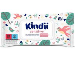 Drėgnos veido servetėlės kūdikiams Kindii Sensitive, 60 vnt.