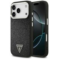 Guess Blizgučio Trikampio Logotipo MagSafe Dėklas iPhone 17 Pro - Juodas