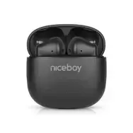 „Niceboy Beans 4 POP“ juodos / Belaidės ausinės su mikrofonu / „Bluetooth“ 5.4 / IPX4 / įkrovimo dėklas
