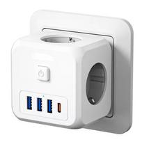 7-in-1 EU maitinimo juosta, apsauga nuo viršįtampių, 3 kintamosios srovės lizdai, 3 USB prievadai, 1 tipo C prievadas, įkrovimo stotelė su apsauga nuo perkrovos.