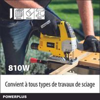 Powerplus 810 W galvinė pjūklas POWX0361 - Pjūklas su reguliuojamu padu 3000 min-1 - su 6 priedais