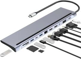 USB 3.1 į dual HDMI 12 viename Type-C dokas, 4K, VGA