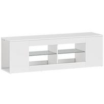 TV staliukas, 140x35x42,5 cm, balta, medžio drožlių plokštė ir stiklas
