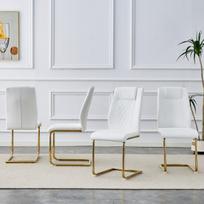 Valgomasis kėdė, balta PU oda, auksinės kojos, 120 kg, 4 vnt