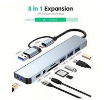 8-in-1 USB šakotuvas su Type-C adapteriu BC1.2, Juoda