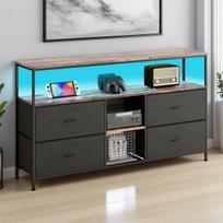 TV spintelė, 137x30x78 cm, su LED ir 4 stalčiais, juoda