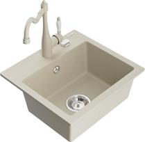 Mexen Milo vienos dalies granitinis virtuvės kriauklė su Carla maišytuvu, smėlio spalvos - 6505-69-670700-69, 435x410x171 mm