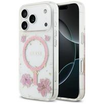 Guess Resin Flowers Glitter MagSafe dėklas, skirtas iPhone 17 Pro – Rožinis