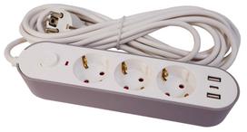 Ilgintuvas 3 vietų su 2 USB ir Type-C 5m su jungikliu
