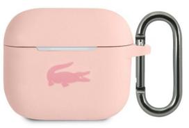 Lacoste Apple Airpods 3 skysto silikono dėklas su blizgiu spausdinimo logotipu, rožinis