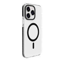 „Evelatus“ skaidrus „Apple iPhone 15 Pro Max“ dėklas, skirtas PC+TPU su „MagSafe“ ir permatomu, juodu dangteliu.