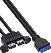 InLine® USB 3.2 Gen.1 cable, internal motherboard to 2x USB-A socket, 0.45 m