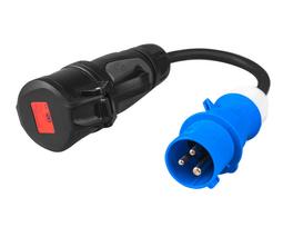 Adapter from red 16A 400V CEE coupling 5-pole socket to blue 16A 230V CEE 3P