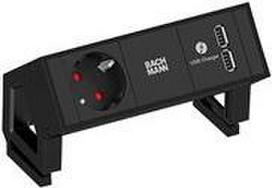 Bachmann DESK 2 - Steckdosenleiste - Wechselstrom 250 V - Eingabe, Eingang GST18/3 - Ausgangsanschlüsse: 1 (2 x USB, Typ F) - 20cm cord - Schwarz, RAL 9005 (902.705)