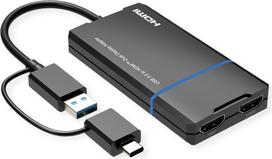 VALUE Display Adapter USB Typ A C - Dual HDMI 4K30+ 1080P ST/BU - Adapter - Digital/Daten (12.99.3206)