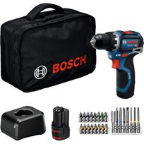 Akku-Bohrschrauber GSR 12V-32 Professional, 12Volt (blau/schwarz, 2x Li-Ionen Akku 2,0Ah, 24-teiliges Zubehör-Set, Werkzeugtasche)
