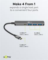 Goobay Slim 4-Port USB-Hub USB-C auf/USB-A 5Gbit/s - -Stecker USB 3.2> (79158)