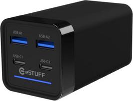 eSTUFF 65W 4- Port PD GaN Multi Charger czarna / Ładowarka / 2x USB-C / 2x USB-A